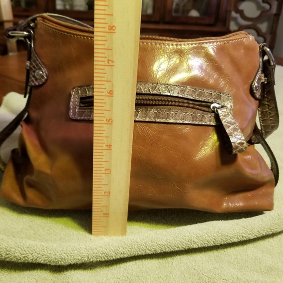 nicole by Nicole Miller Cognac Shoulder Bag with Snake Skin detail - Picture 14 of 16